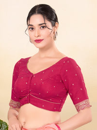 Vamas Art Silk Front Open Scallop Embroidery Sleeves Yoke Blouse