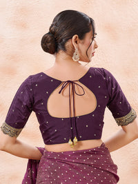 Vamas Art Silk Front Open Scallop Embroidery Sleeves Yoke Blouse
