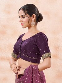 Vamas Art Silk Front Open Scallop Embroidery Sleeves Yoke Blouse