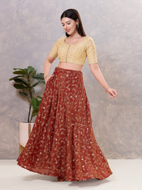 Tissue Butti Front Open Round Neck Blouse