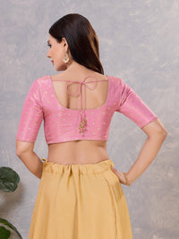 Tissue Butti Front Open Round Neck Blouse