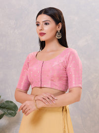 Tissue Butti Front Open Round Neck Blouse