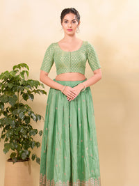 Tissue Butti Front Open Round Neck Blouse
