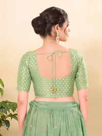 Tissue Butti Front Open Round Neck Blouse