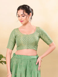 Tissue Butti Front Open Round Neck Blouse