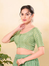 Tissue Butti Front Open Round Neck Blouse