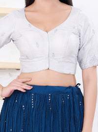 Metallic Tissue Scallop Embroidery Sleeves Blouse