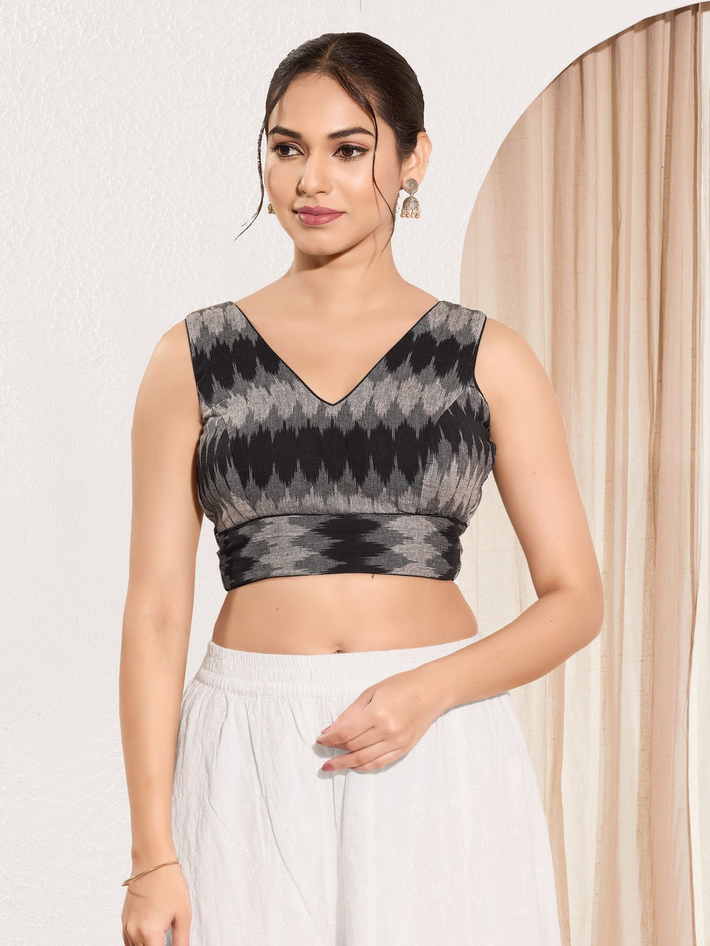 Ikat Cotton Yoke Sleeveless Blouse