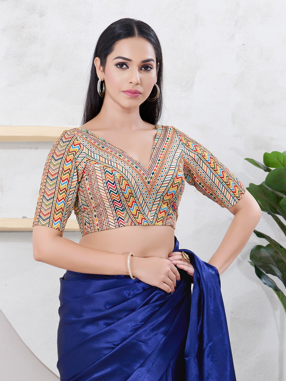 Milti Printed V Neck Shifli Blouse