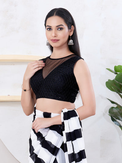 Designer Ner Blouse With Plain Net Neck Pattern