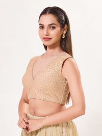 Designer Ner Blouse With Plain Net Neck Pattern