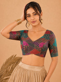 Multi Weaved Jaquard V Neck Blouse