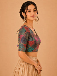 Multi Weaved Jaquard V Neck Blouse