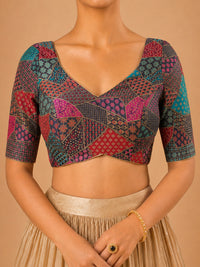 Multi Weaved Jaquard V Neck Blouse