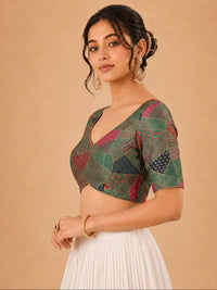 Multi Weaved Jaquard V Neck Blouse
