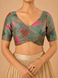 Multi Weaved Jaquard V Neck Blouse