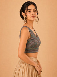 Brocade Multi Matching Lines Blouse