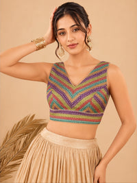Brocade Multi Matching Lines Blouse