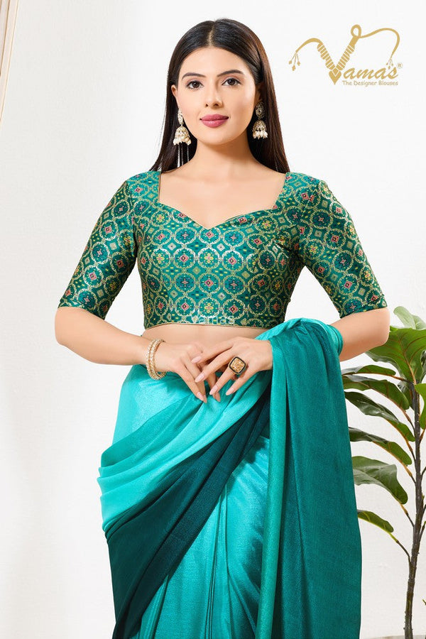 Vamas Women's Brocade Padded Back Open Elbow Sleeves Saree Blouse ( X-1259.ELB )