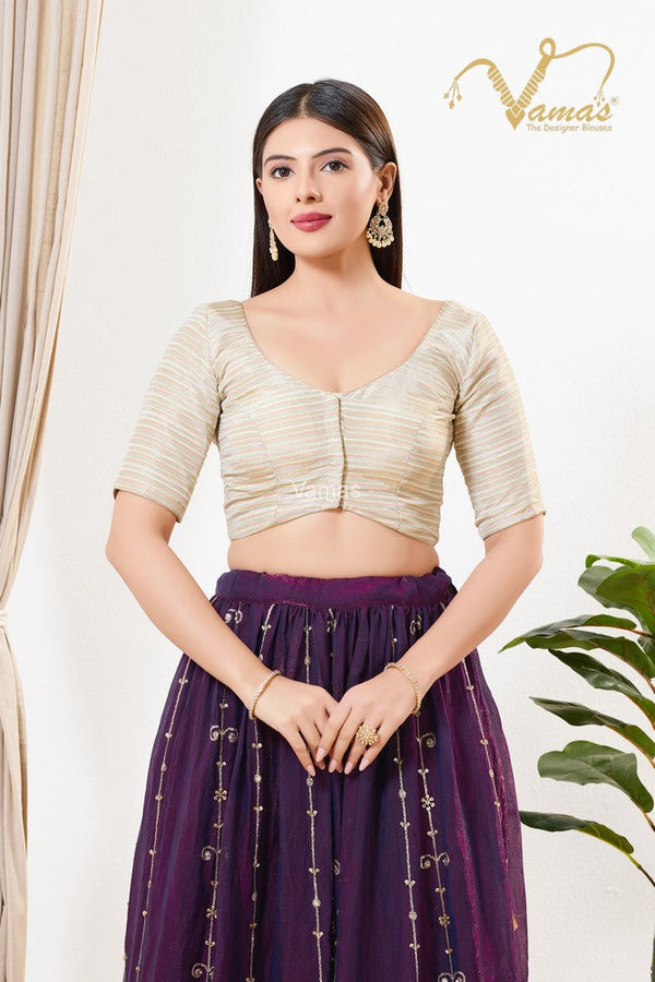 Vamas Women's Tissue Padded Front Open Elbow Sleeves Saree Blouse ( X-1260.ELB )