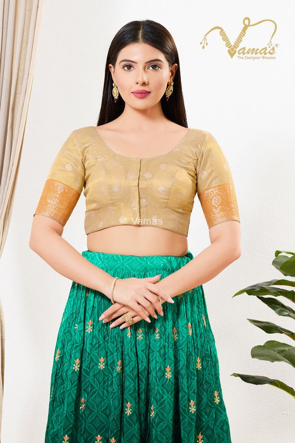 Vamas Women's Tissue Padded Front Open Elbow Sleeves Saree Blouse ( X-1261.ELB )