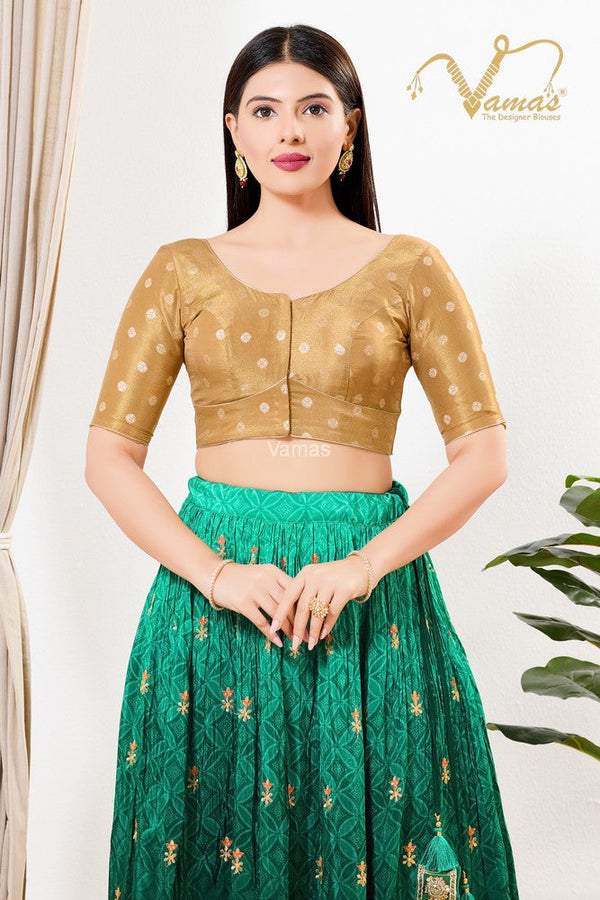 Vamas Women's Tissue Padded Front Open Elbow Sleeves Saree Blouse ( X-1262.ELB )