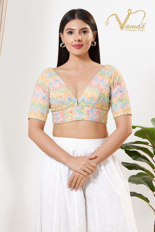 Vamas Women's Silk Padded Back Open Elbow Sleeves Saree Blouse ( X-1265.ELB )