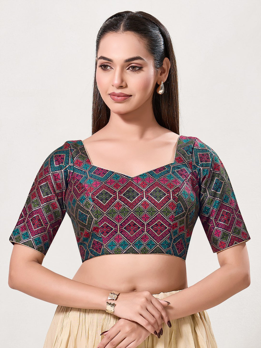 Diamond Brocade Multi Sweetheart Neck Blouse