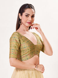 Jaquard Weaved V Neck Patcg Blouse
