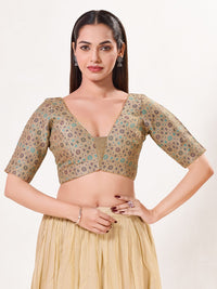Jaquard Weaved V Neck Patcg Blouse