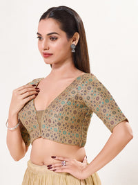 Jaquard Weaved V Neck Patcg Blouse