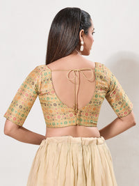 Jaquard Weaved V Neck Patcg Blouse