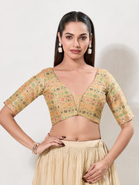 Jaquard Weaved V Neck Patcg Blouse