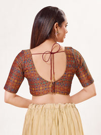 Jaquard Weaved V Neck Patcg Blouse
