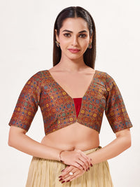 Jaquard Weaved V Neck Patcg Blouse