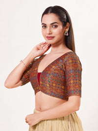 Jaquard Weaved V Neck Patcg Blouse