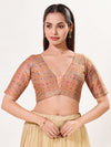 Jaquard Weaved V Neck Patcg Blouse