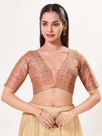Jaquard Weaved V Neck Patcg Blouse