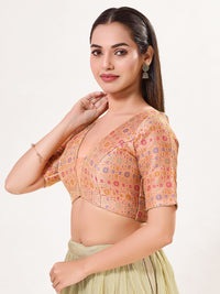 Jaquard Weaved V Neck Patcg Blouse