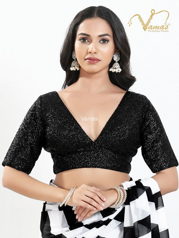 Vamas Women's Silk Padded Back Open Elbow Sleeves Saree Blouse ( X-1270.ELB )