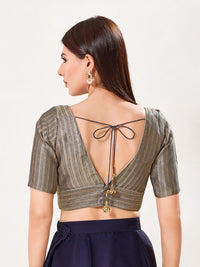 Gold Brocade Yoke V Neck Blouse
