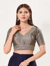 Gold Brocade Yoke V Neck Blouse