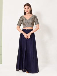 Gold Brocade Yoke V Neck Blouse
