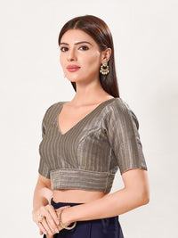 Gold Brocade Yoke V Neck Blouse