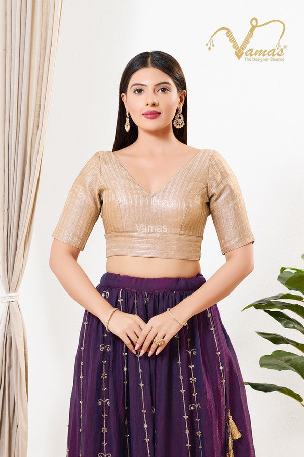 Vamas Women's Brocade Padded Back Open Elbow Sleeves Saree Blouse ( X-1271.ELB )