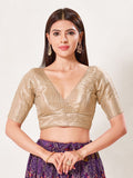 Vamas Women's Brocade Padded Back Open Elbow-Sleeves Saree Blouse (X-1277.ELB)