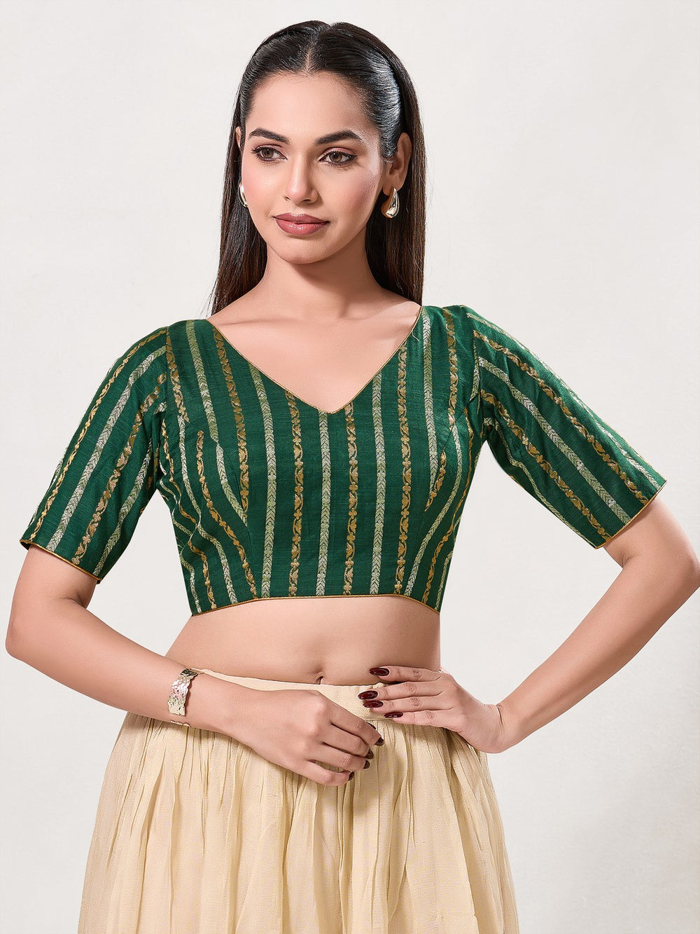 Copper Zari Lines V Neck Blouse