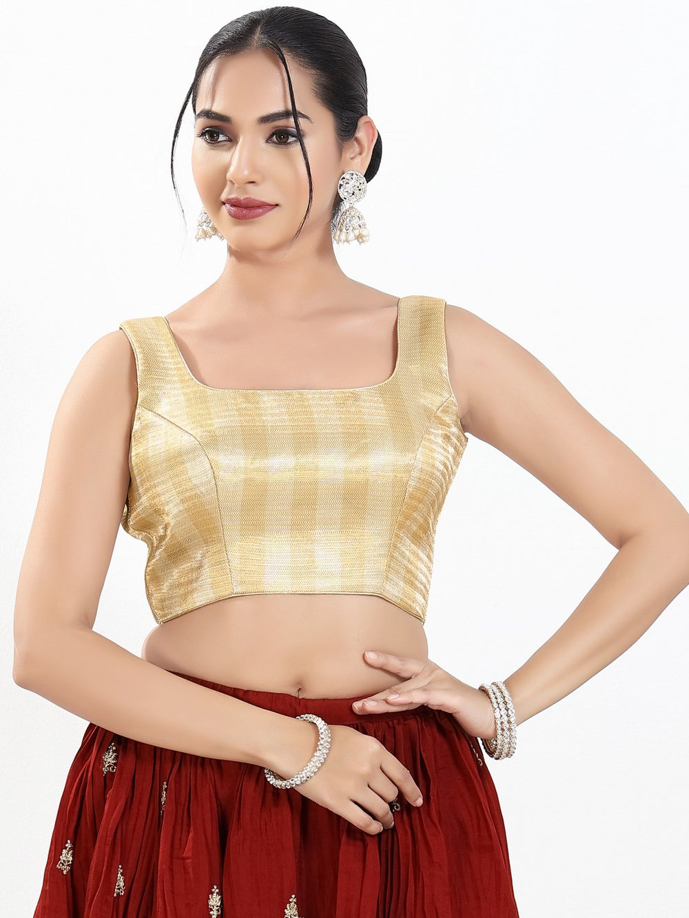 Metallic Multi Round Neck Sleeveless Blouse