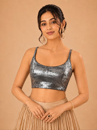 Velvet Sleveless Round Neck Blouse