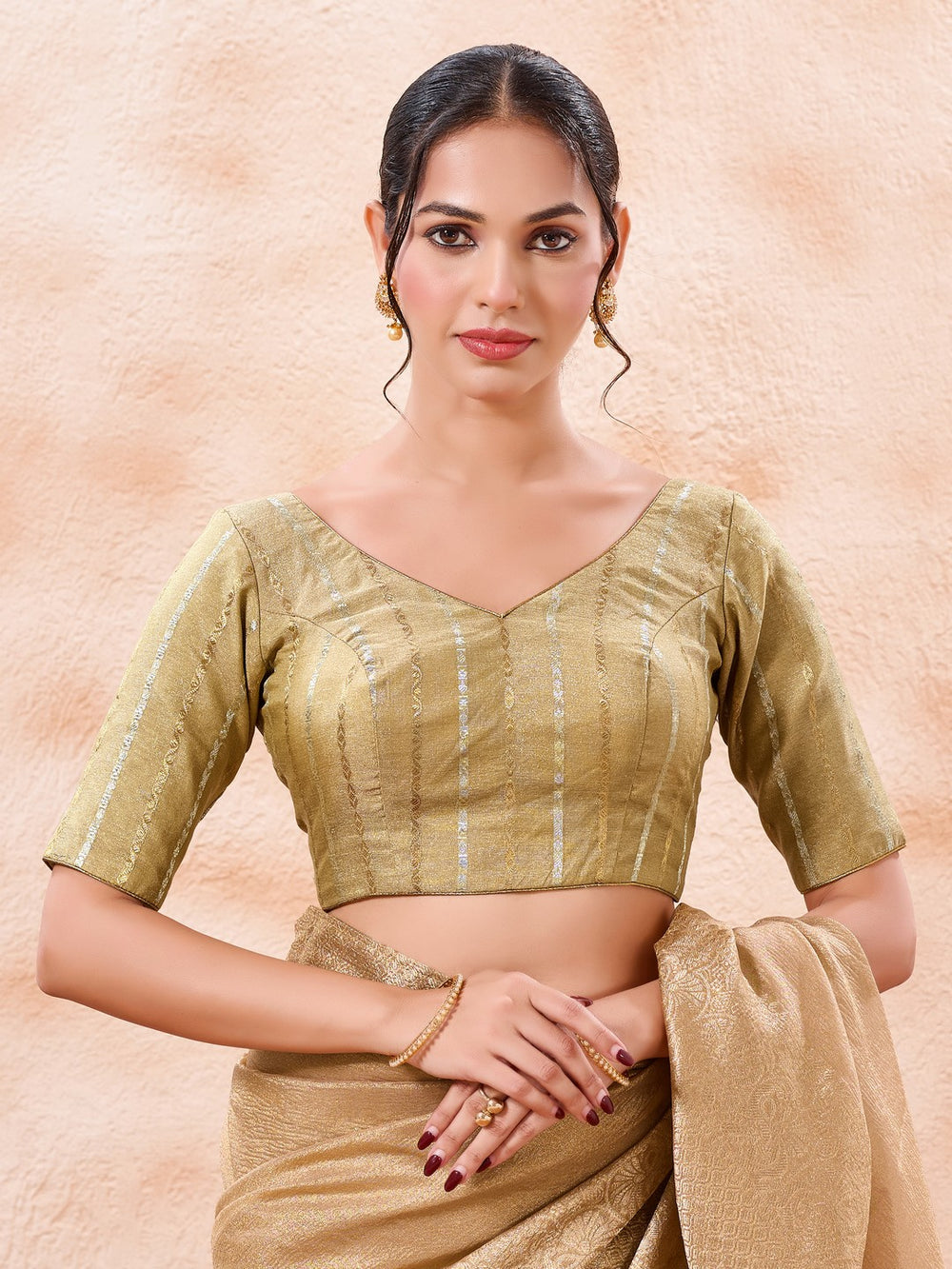 Stripe Brocade V Neck Blouse